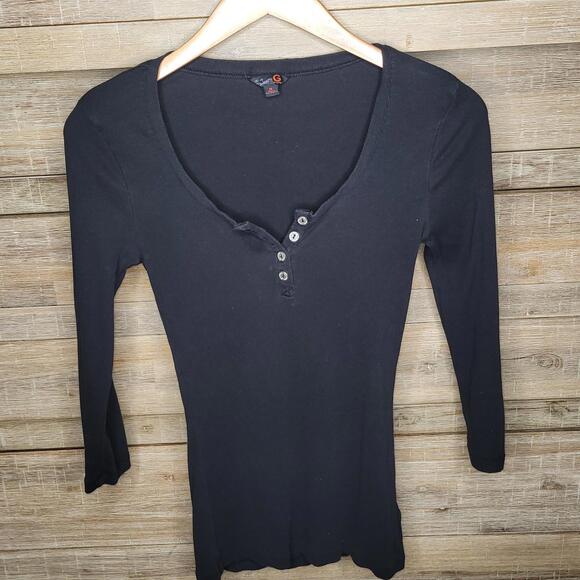 Guess Black Scoop Neck Henley Top Medium Fairy Grunge Festival Coquette Y2K 90s - Picture 1 of 7